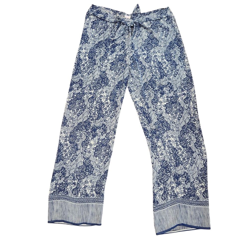 Victoria's Secret Blue White Floral Sheer Tie Front Wide Leg Cover Up Pants M